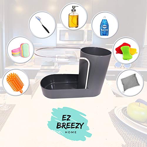 EZ Breezy Home Sink Caddy Kitchen Sink Organizer Sponge Holder with Dish Cloth Towel and Cleaning Brush Holder.