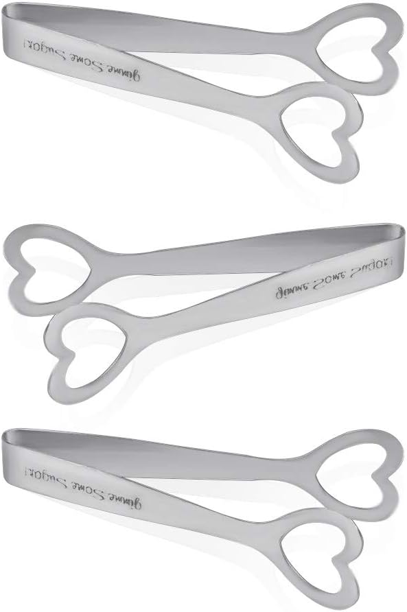 Oisee Sugar Tongs Set of 3, Stainless Steel Shape of Heart
