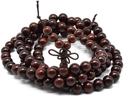 Rel Goods Unisex Natural Zambia Blood Sandalwood Beads Necklace Mala Thuja Handmade Red Wood Prayer Bead Tibetan Buddhism Special Wristband Bracelet (8mmx108)