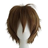 Alacos Short Fashion Dark Brown Layered Anime Cosplay Wig Halloween Christmas Carnival Dress up Pretend Play Party Wig Gift+Cap