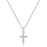 Reffeer Solid 925 Sterling Silver CZ Cross Necklace Choker for Women Teen Girls Dainty Cross Pendant Necklace