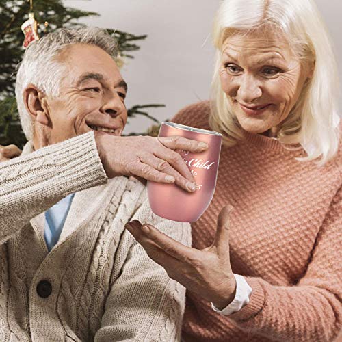 Stainless Steel Stemless Wine Tumbler, 4 Pack 12oz Double Insulated Wine Glasses with Lid for Champagne, Cocktail, Beer, Coffee, Drinks - Funny Unique Gifts Idea for Family\'s, Rose Gold