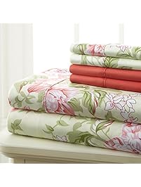 Spirit Linen Hotel 5Th Ave Prestige Home Collection 6 Piece Sheet Set, Queen, Rose Floral