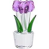QAZMJUE Crystal Tulip Flower Figurine - Elegant Purple Tulip Glass Bouquet for Home, Office, Christmas Decor, Anniversary, Wedding Gift for Women, Mom, Friend