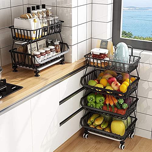 Metal Storage Baskets with Casters Utility Cart Fruits Basket with