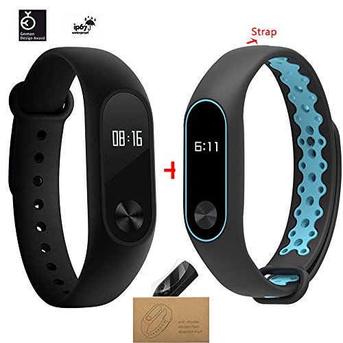 Xiaomi Mi Band 2 With a Strap Bluetooth 4.0 Mi Band 2 Wristband Bracelet With OLED Display Water-resistant Smart Heart Rate Fitness Tracker (black and blue)