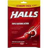 Halls Cherry Cough Drops - with Menthol - 80 Drops (1 bag of 80 drops)