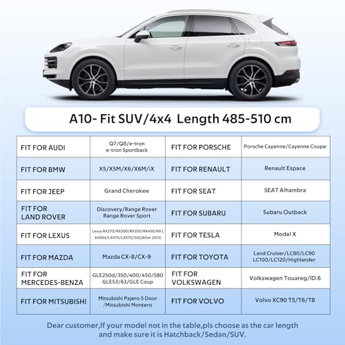 Holthly Car Cover SUV Outdoor Waterproof, Car Cover 4x4 10 Layers, Car Cover Sunscreen, Layer for Car Suitable for Audi Q7, BMW X5, Mercedes GLE, Porsche Cayenne etc. YXL