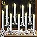 CelebrationLight 10 Pack Flameless Taper Candles with Remote/Timer & Suction Cup, Battery Operated Flickering LED Window Candles, Vintage Christmas Electric Fake Candlesticks, Silver Holder
