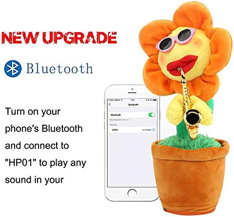 Singing Dancing Saxophone Sunflower Soft Plush Potted Funny Creative Bluetooth USB Charging Electric Toys Stuffed Toy Animated Dancing Flowers Doll For Kids (Round Oragne Petals) Expedited Shipping