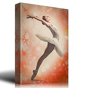 Orange Watercolor Vignette Around a Ballerina - Canvas Art Home Art - 12x18 inches