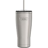 THERMOS ICON SERIES, Stainless Steel Cold Tumbler with Lid and Straw - 24 Ounce, Matte Stainless Steel - Vacuum Insulated Tumbler