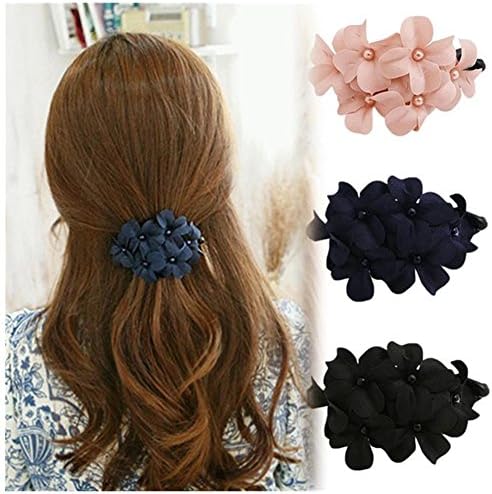 3 Pcs Fashion Handmade Women Girl Flower Banana Barrette Hair Clip 11.56 CM Hair Pin Claw Black Pink Navy