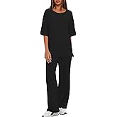 Darong Women's Two Piece Sets Casual Short Sleeve Top Wide Leg Pants Lounge Matching Set Travel Vacation Airport Outfits