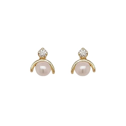 18k (750) Yellow Gold, Pearl and Diamond Stud Earrings for Women