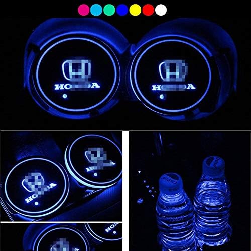 Lntly LED Car Logo Cup Holder Pad Waterproof Bottle Drinks Coaster Built-in Light 7 Colors Changing USB Charging Mat LED Cup Mat Car Atmosphere Lamp 2PCS