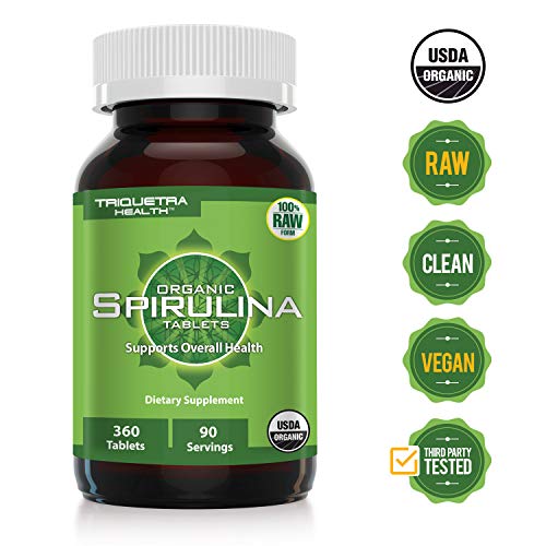 Organic Spirulina: 360 Tablets - 4 Organic Certifications - Raw & Clean Certified - Vegan Farming Process, Non-Irradiated, Max Nutrient Density (360 Count)