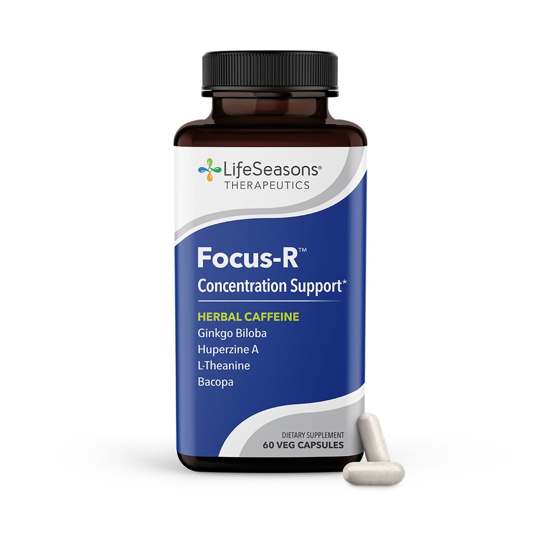 LifeSeasons - Focus-R - Concentration Support Supplement - All Ages - Enhances Mental Performance & Focus - Increases Attention Span - L-Theanine, Kava Kava, Bacopa, Vitamin B & More - (60 Capsules)