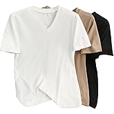 SOLY HUX Women's V Neck Short Sleeve T Shirts Basic Tees Summer Tops 3 Piece Set
