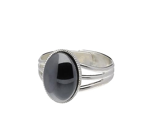 Handgemachte Keltische Triband Zinn Ring mit großen Hämatit Mondstein (einstellbar)