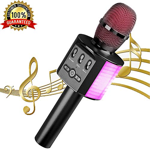 JeKaVis J-M10 Microphone for Singing, Wireless Karaoke Microphone with Bluetooth Speaker & LED Lights Compatible with iPhone/PC/Tablets, for Home KTV/Party/Christmas/Stage (Black)