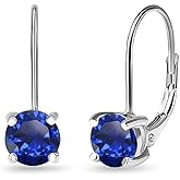 Earrings for Women, Birthstone Earrings, Genuine or Synthetic Gemstone, 6mm Round Leverback Earrings, Drop Earrings, Dangle Earrings for Women Sterling Silver Earrings Gold Flash