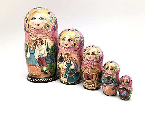 Unique Russian Nesting dolls Fairy Tale Cinderella Hand painted set Home decor Art Handcrafted