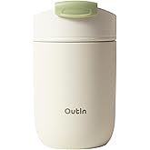 OutIn Travel Tumbler, Outdoor Insulated Coffee Tumbler with Leak-Proof Flip Lid, 12 oz Stainless Steel Mug for Hot & Cold Drinks Sand White
