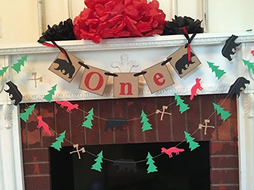 Lumberjack I am One Banner - Lumberjack 1st birthday Cake Smash photo props - High Chair garland - Woodland Black Bear Party decorations - Little Lumberjack Birthday Decorations