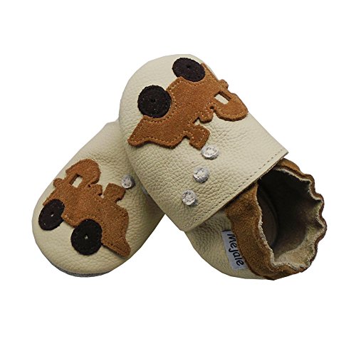 image for Mejale Baby Shoes Soft Sole Leather Crawling Moccasins Cartoon Train I