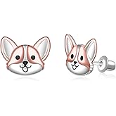 Corgi Screw Back Earrings for Women - Cute Puppy Silver Stud Earrings Dog Jewelry Gifts for Corgi Lovers for Birthday