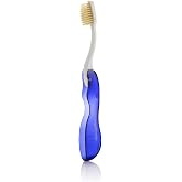 MOUTHWATCHERS Soft Flossing Folding Travel Toothbrush, Adults, Blue | Folding Travel Brush with Floss-Tip Bristles, Soft, For Sensitive Teeth and Gums, BPA Free, Cover Included