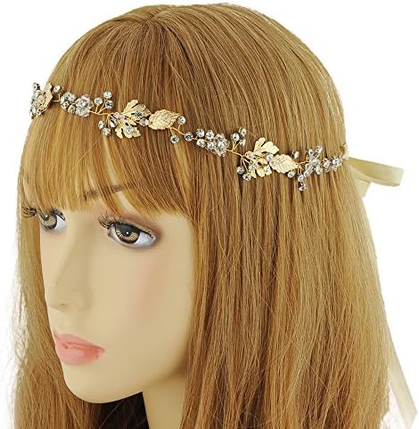 ULAPAN Wedding Hair Piece Wedding Hairband Rhinestones Bridal Hair Piece Hairband Wedding Headband with Ribbon (HP122)