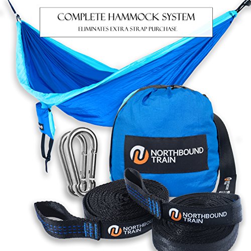 Double Camping Hammock with Tree Straps, Best Portable Parachute Hammocks for Hiking, Beach Fun, ...