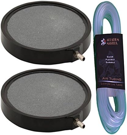 2 Pack Of Deluxe 6 Inch Round Air Stone Disc With 25 Of Airline Tubing By Aquarium Masters for Hydroponic Systems, Fresh Water Ponds, Aquariums, Aquaculture!