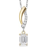 Gem Stone King 925 Silver and 10K Yellow Gold Gemstone Birthstone and White Lab Grown Diamond Pendant Necklace for Women | Emerald Cut 6X4MM | With 18 Inch Chain