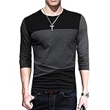 Your Gallery Men's Long Sleeve Colorblock Pattern Crew Cotton T-Shirt