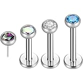 BelezaDosas Titanium Threadless 18G Nose Stud 20G Flat Back Earrings Tiny CZ Small Nose Ring Helix Cartilage Tragus Conch Labret 16G Medusa Monroe Piercing Jewelry