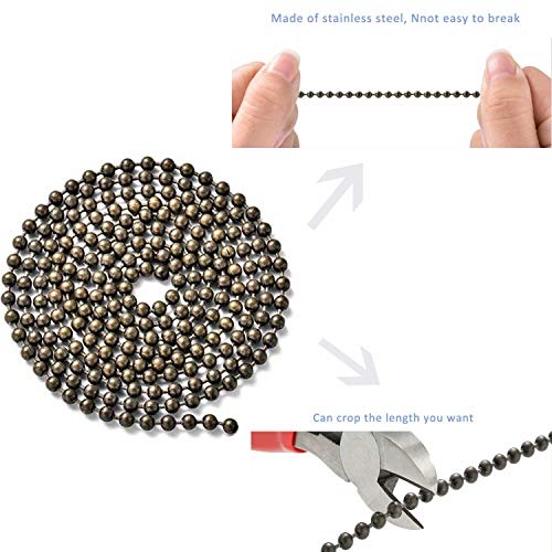 Fan Pull Chain Set - 13.6 Inches 3mm Diameter Beaded Ball Ceiling Fan Pulls Set with Connector Including Light & Fan Pulls, Silver