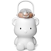 CLWVPCOT Bear Water Bottle for Girls, 16oz Cute Kawaii Teddy Bear Leak-Proof Stainless Steel Bottle with Straw & Strap, BPA-Free, Durable & Safe Drinking Cup, Gift for Kids & Girls (White)