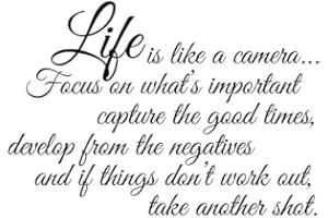 Newclew Life is like a camera, focus on important capture, develop from negative. Removable vinyl wall art Inspirational encouragement poetry quotes and saying home decor decal sticker ((M)22''x15'')