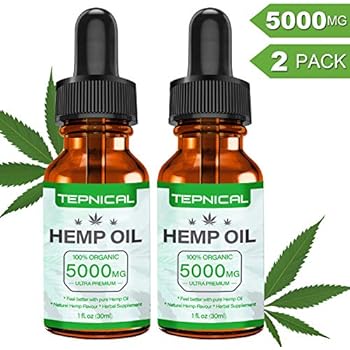 Hemp Oil with 5000mg of Organic Hemp Extract for Pain, Anxiety & Stress Relief - 100% Natural Hemp Oil Drops, Helps with Sleep, Skin & Hair(2-Pack/60ML)