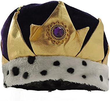 Plush Royal Purple King Queen Crown with Spotted Faux Fur Trim and Jewels