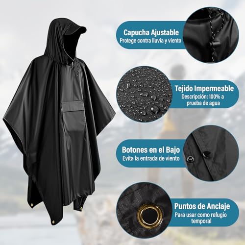 GALASALA Impermeable para Lluvia, Impermeable Mujer Hombre Con Capucha, Portátil Poncho para Lluvia Reutilizable, Chubasquero Mujer Impermeable, Adecuado Para Senderismo, Camping, Incluye Bolsa