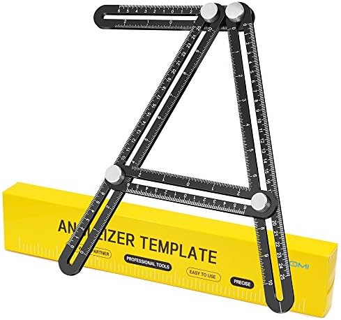 Universal Angularizer Ruler - Laser Etched Full Metal Multi Angle Measuring Carpenter Square Layout Tool Template Tool (Black, Aluminium Alloy)