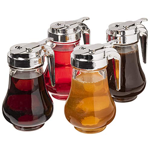 Syrup Dispensers 4pack, 8oz (240mL) Glass Bottle NoDrip Pourers for