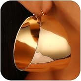 Chunky Gold Wide Hollow Round Circle Hoop Earrings for Women, Statement Large Silver Polished Earring Non Tarnish Retro Party Costume Jewelry Accessories