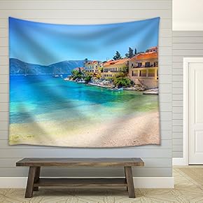 Fiskardo Village, Kefalonia Island, Greece - Fabric Wall Tapestry Home Decor - 51x60 inches