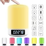 ACRATO LED Bedside Lamp Smart Touch Wireless Bluetooth Speaker Dimmable Color Night Light 4 Level Brightness 6 Colors Changing Mood Music Player TF Card AUX Supported Hands-free Calls Alarm Clock