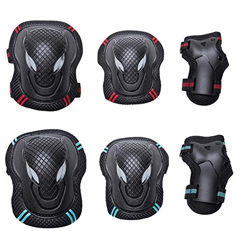 Polymer True Utility 6pcs Teenage Protective Gear Set Elbow Pads Wrist Protector for Roller Skating Cycling Skateboard (Color : Red Black)